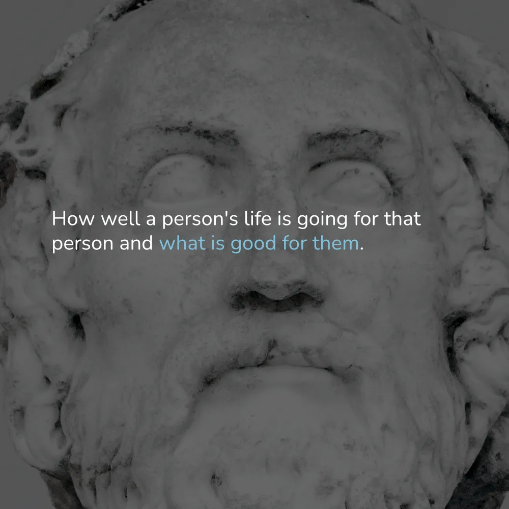 How well a person’s life is going for that person and what is good for them.